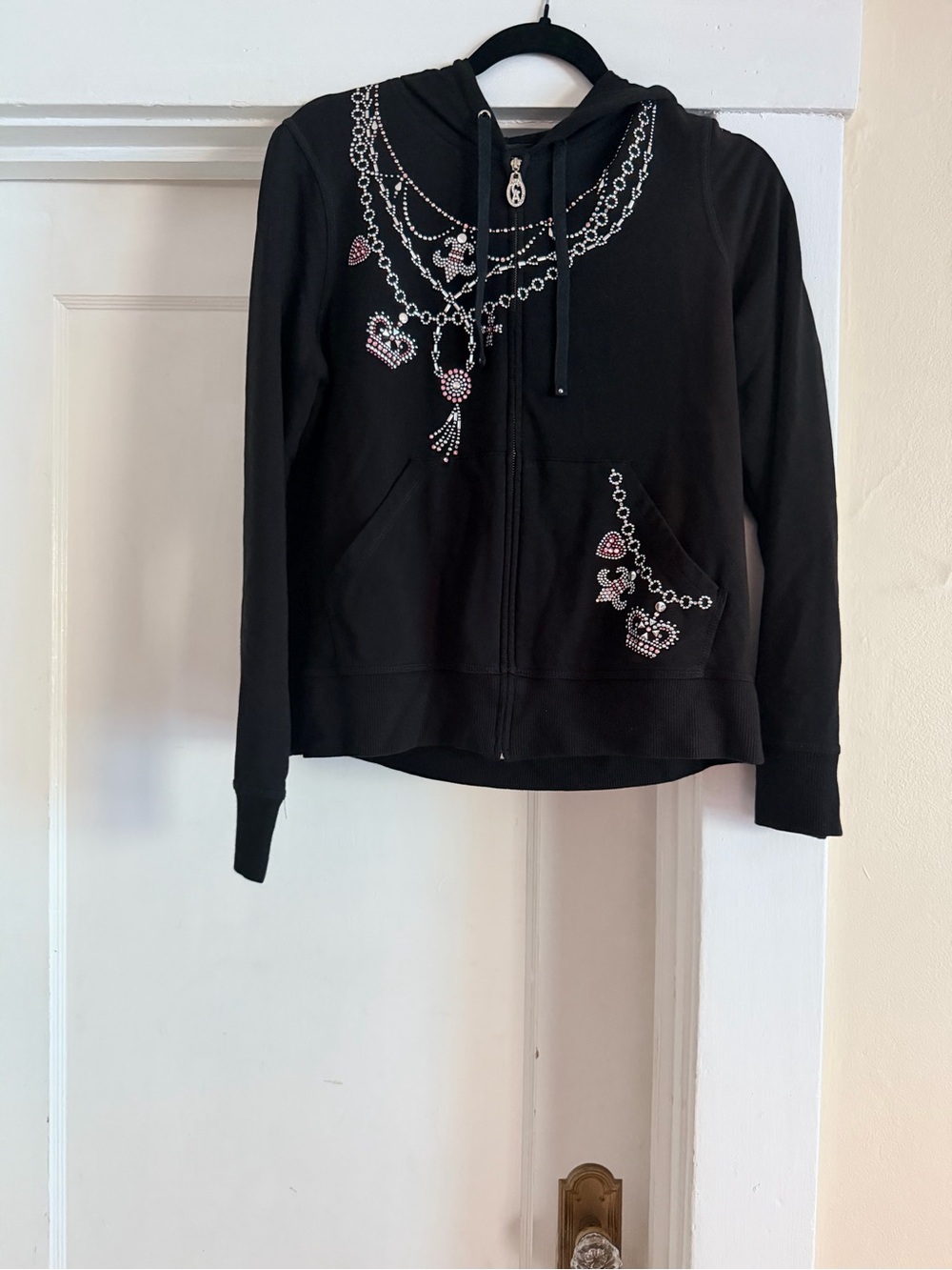 Christine Alexander Black Hoodie with Rhinestone Chain and Charm